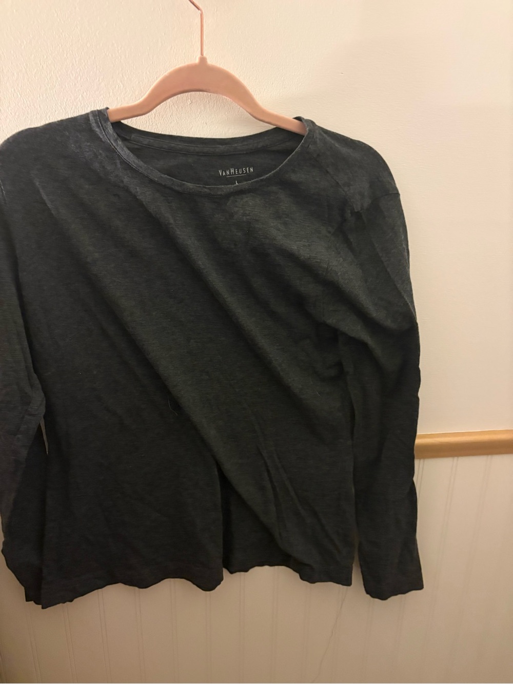 Van Heusen Women’s Large Charcoal Gray Long Sleeve Stretch Cotton Casual Top